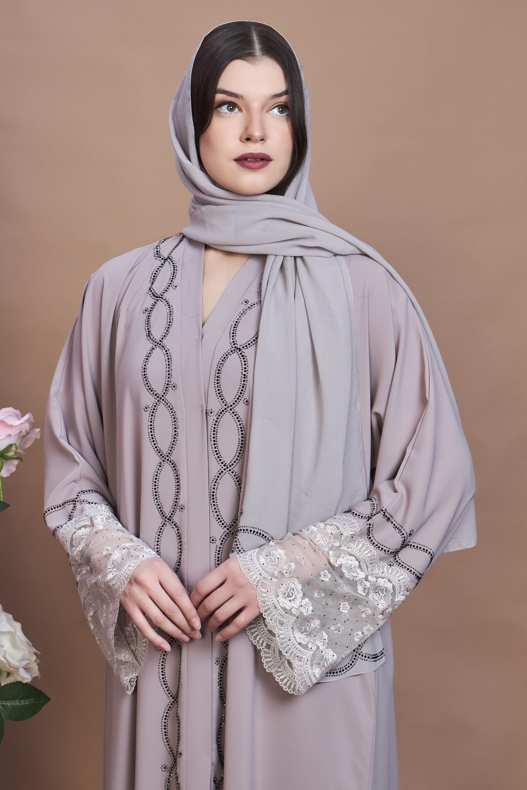 Elegant Mauve Embellished Abaya