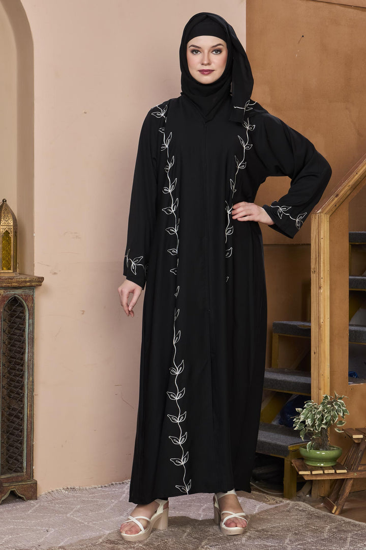 Black Embroidered Vine Abaya