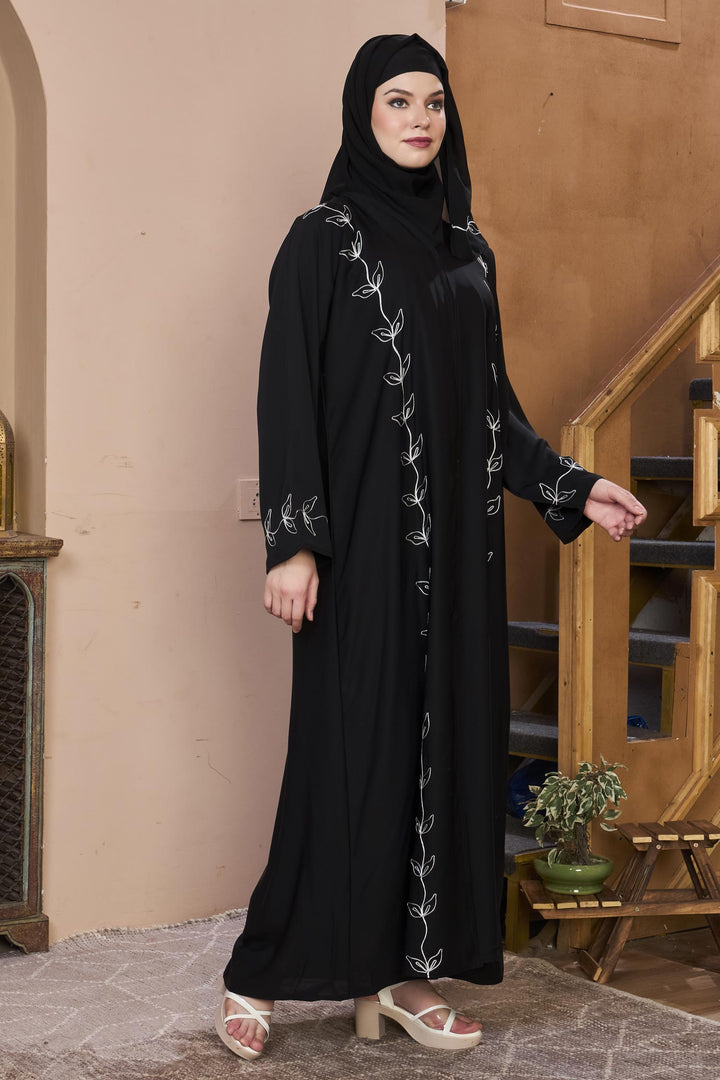 Black Embroidered Vine Abaya