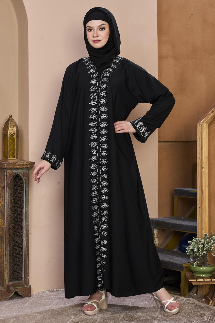 Black Loop Embroidery Abaya