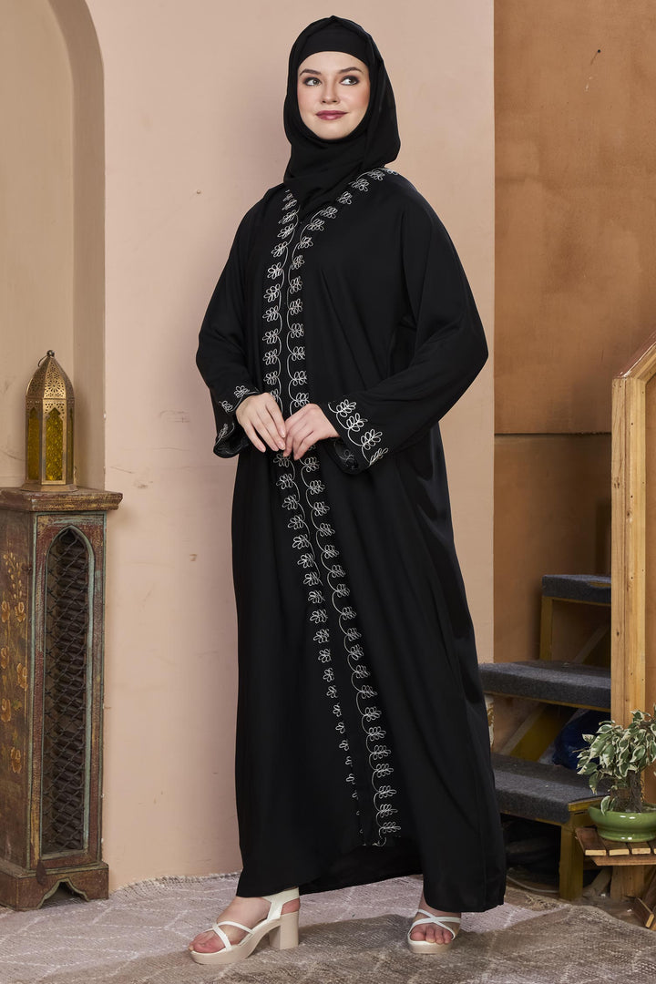 Black Loop Embroidery Abaya