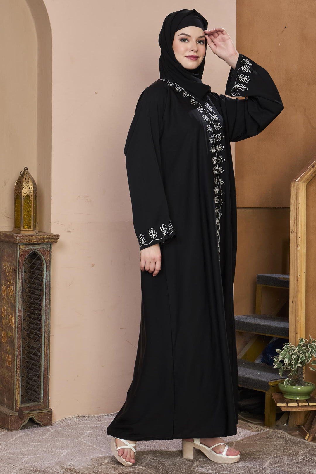 Black Loop Embroidery Abaya