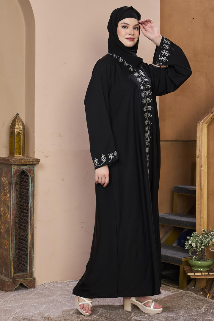 Black Loop Embroidery Abaya
