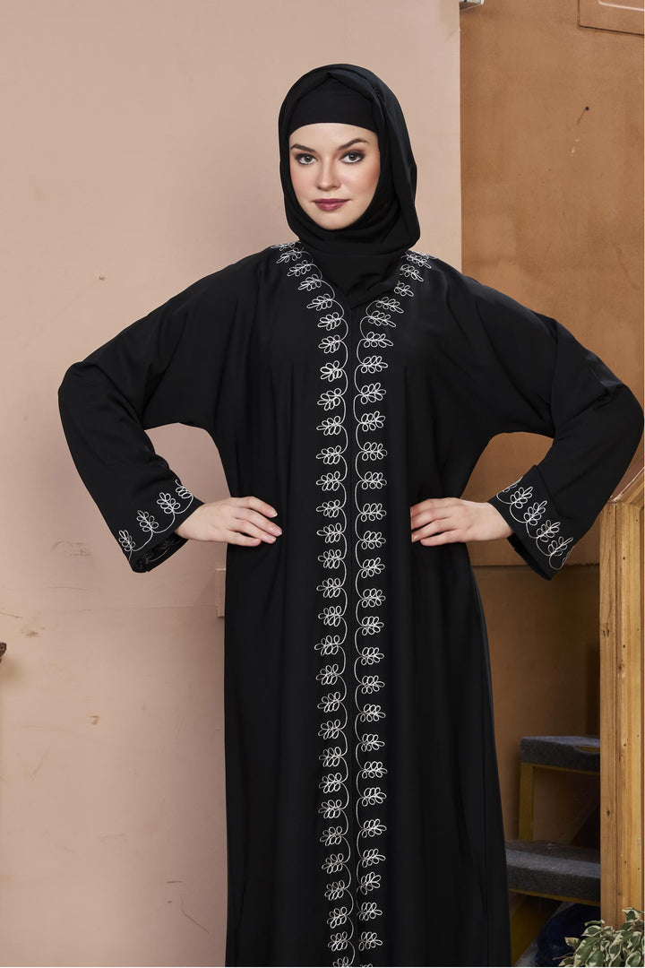 Black Loop Embroidery Abaya