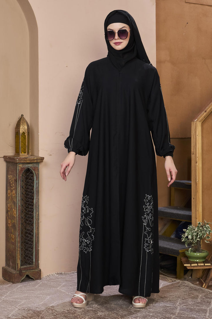 Black Abstract Embroidered Abaya