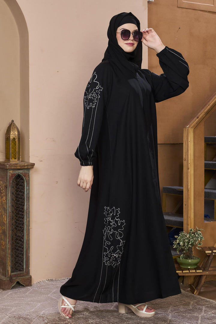 Black Abstract Embroidered Abaya