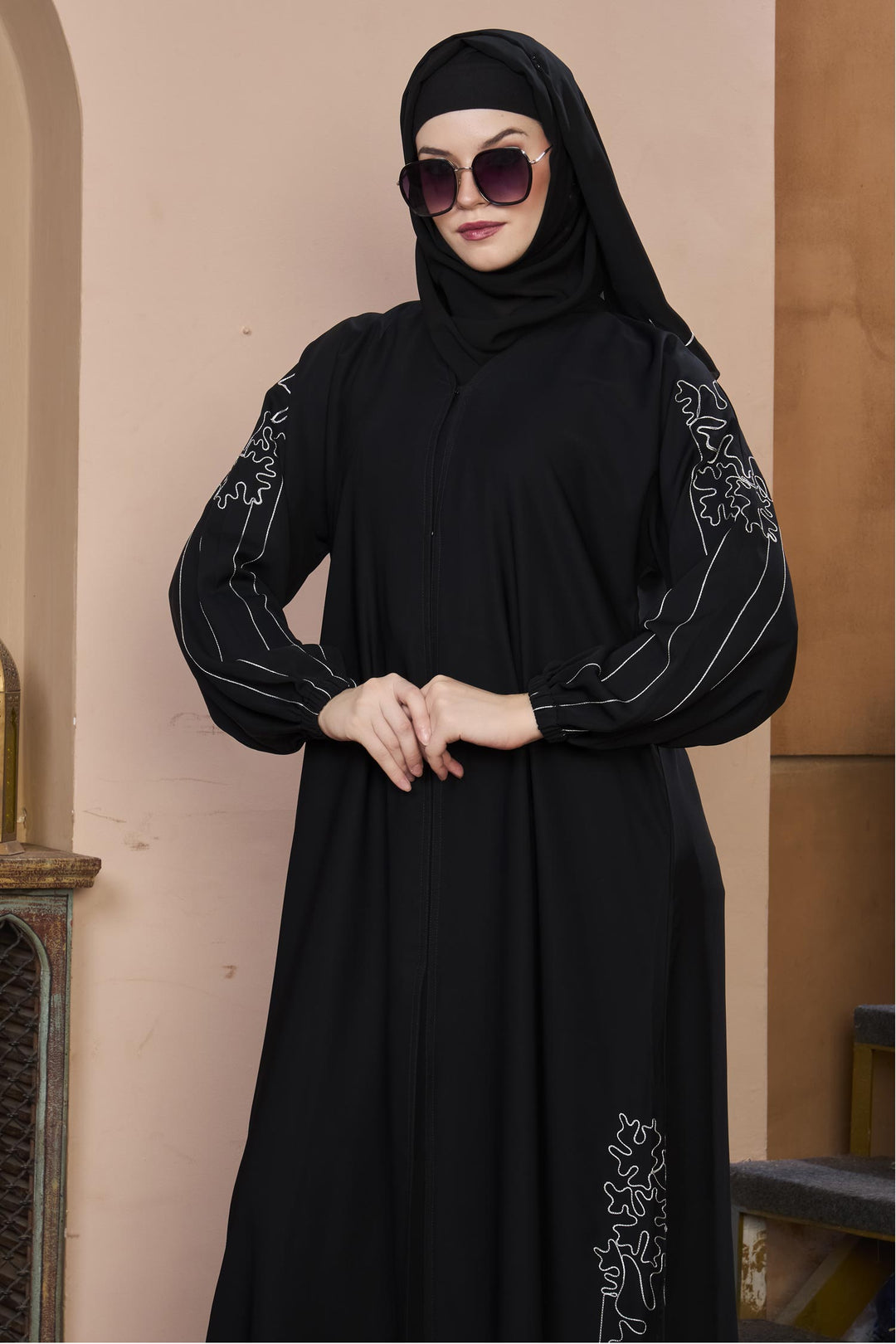 Black Abstract Embroidered Abaya