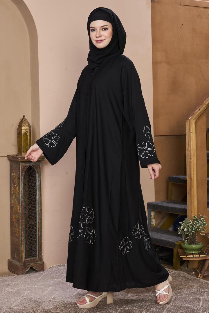Black Floral Outline Abaya
