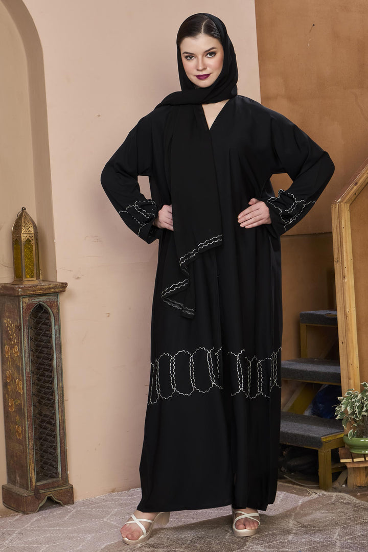 Black Wave Embroidery Abaya