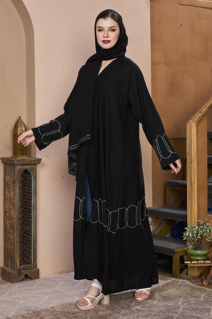 Black Wave Embroidery Abaya