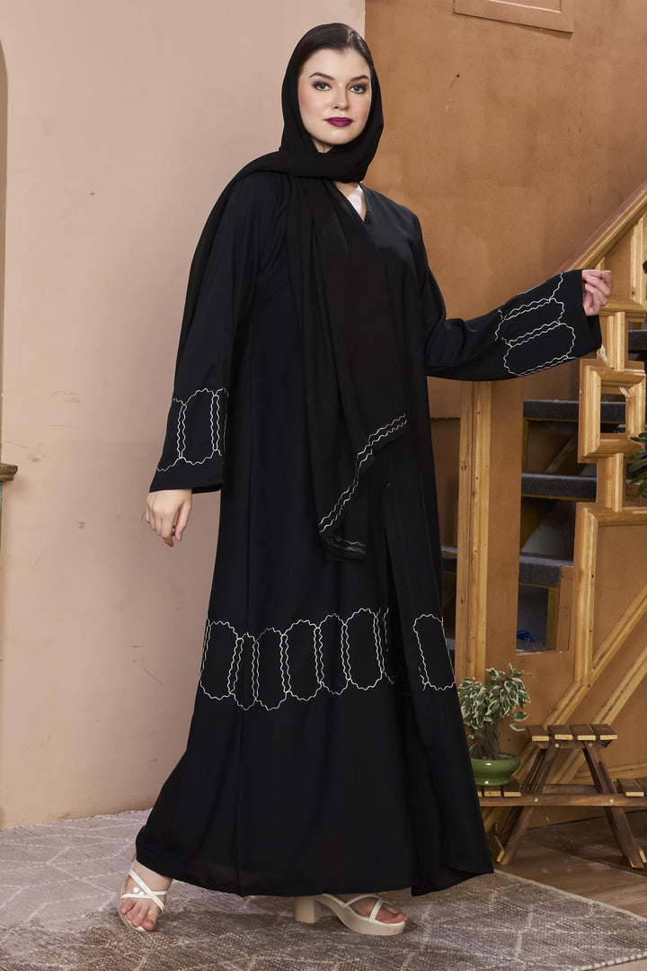 Black Wave Embroidery Abaya