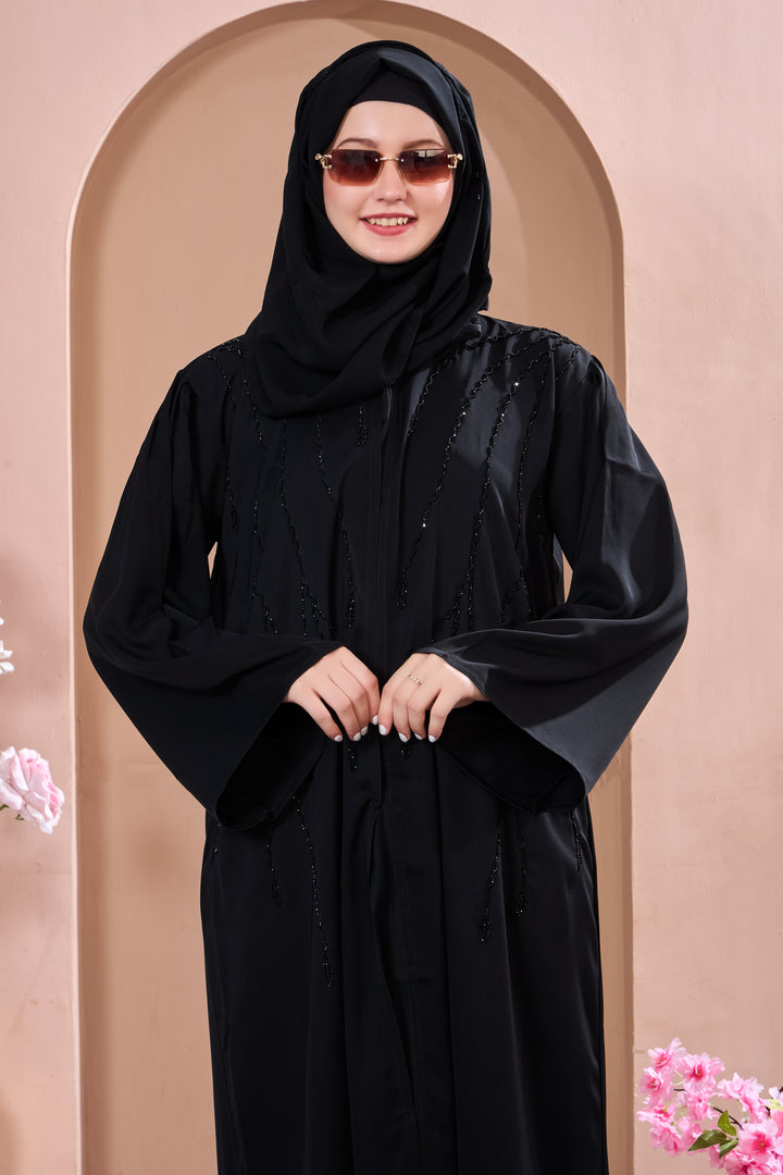 Elegant Black Abaya with Intricate Beadwork