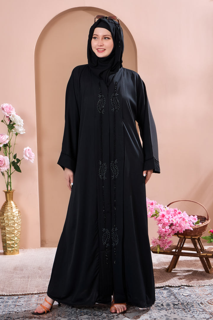 Timeless Black Abaya with Sculpted Beadwork