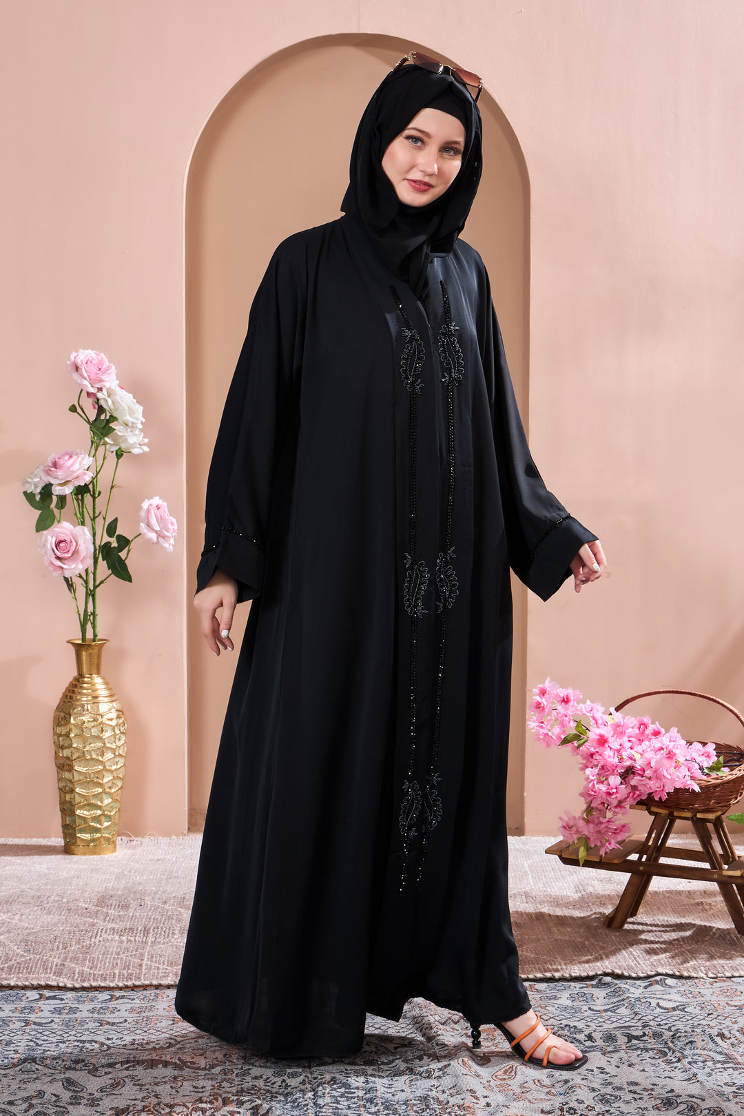Timeless Black Abaya with Sculpted Beadwork
