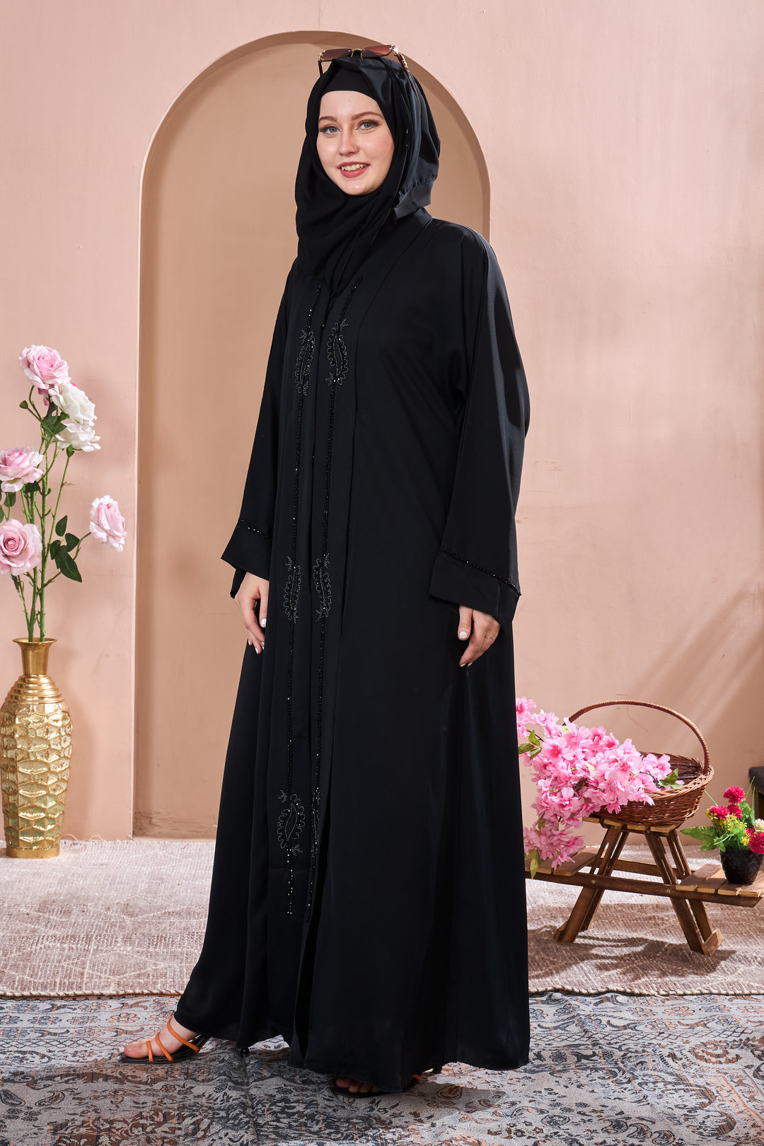 Timeless Black Abaya with Sculpted Beadwork