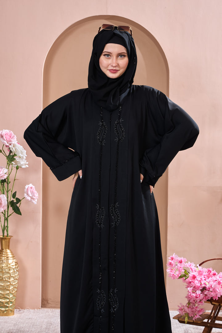 Timeless Black Abaya with Sculpted Beadwork