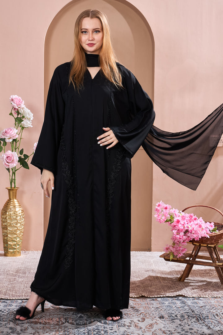 Elegant Black Abaya with Embroidered Details