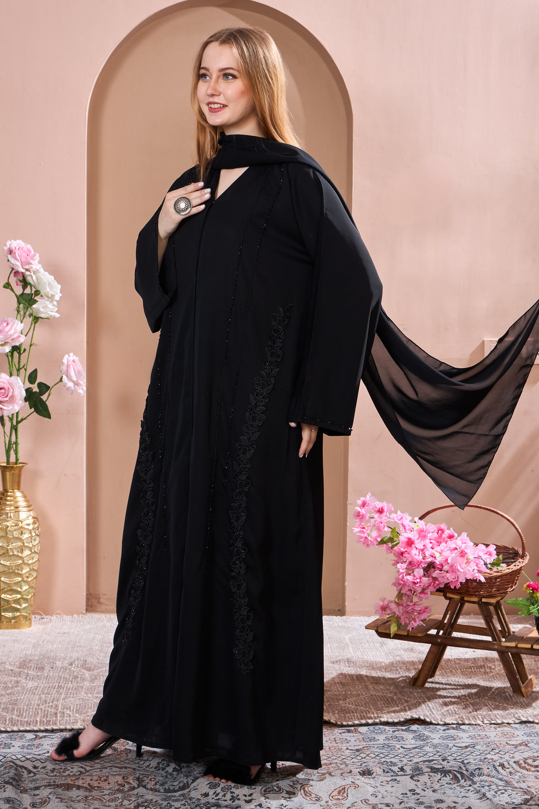 Elegant Black Abaya with Embroidered Details
