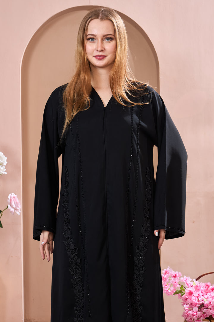 Elegant Black Abaya with Embroidered Details