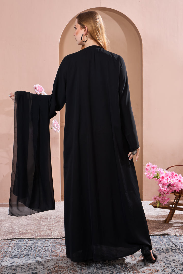 Elegant Black Abaya with Embroidered Details