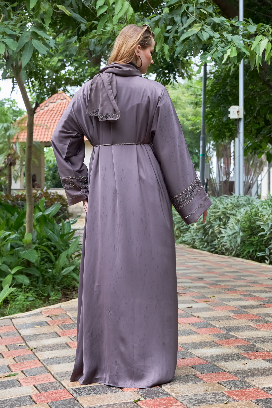 Elegant Mocha Abaya with Detailed Embroidery