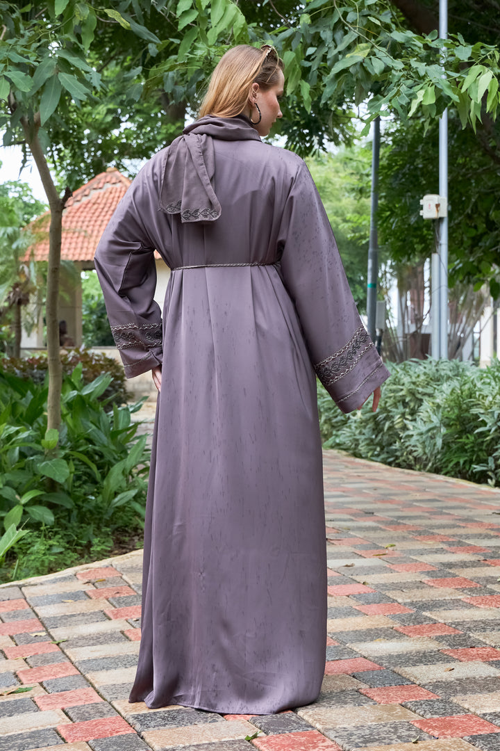 Elegant Mocha Abaya with Detailed Embroidery