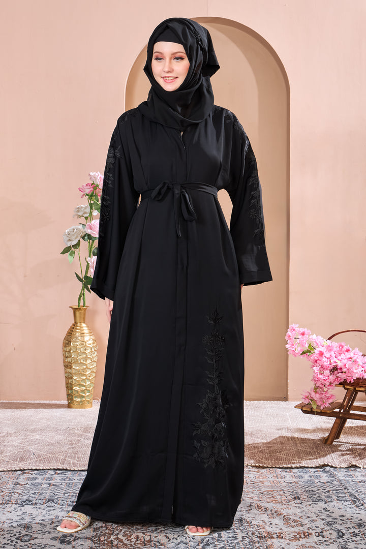 Black Abaya with Floral Embroidery