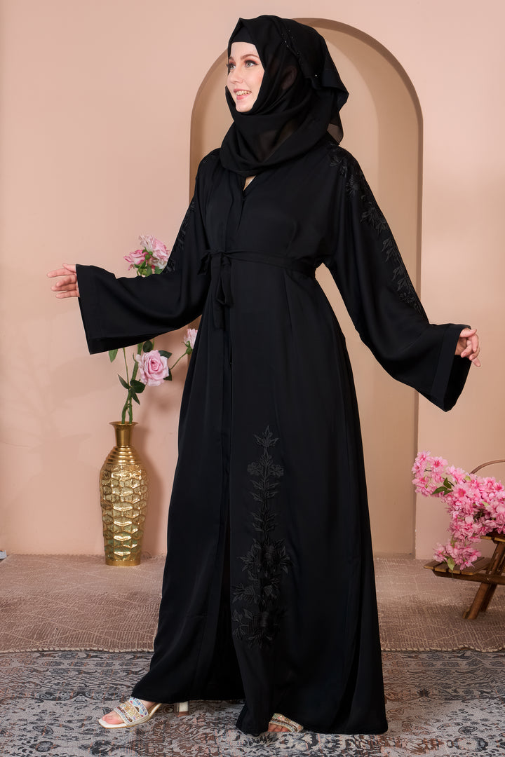 Black Abaya with Floral Embroidery