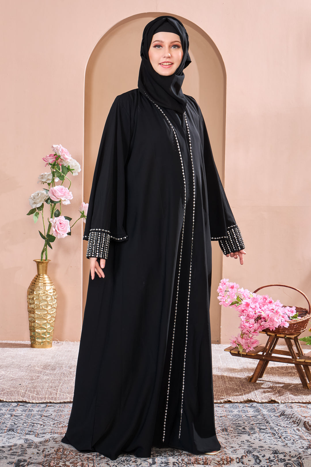 Black Abaya with Dazzling Crystal Accents