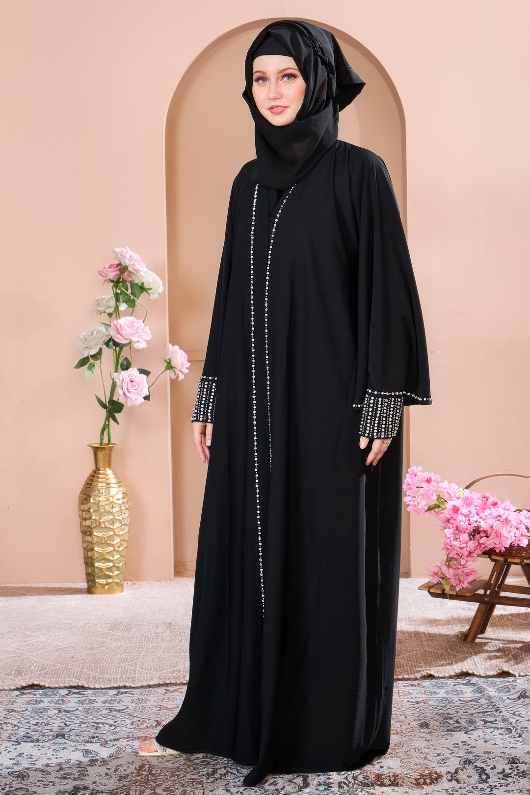 Black Abaya with Dazzling Crystal Accents