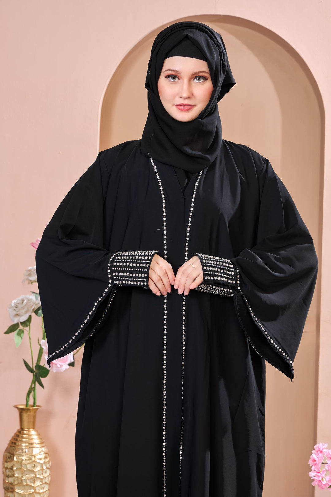 Black Abaya with Dazzling Crystal Accents