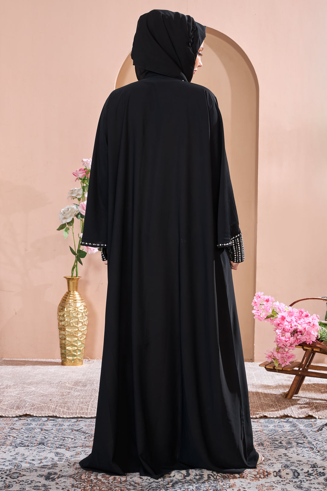 Black Abaya with Dazzling Crystal Accents
