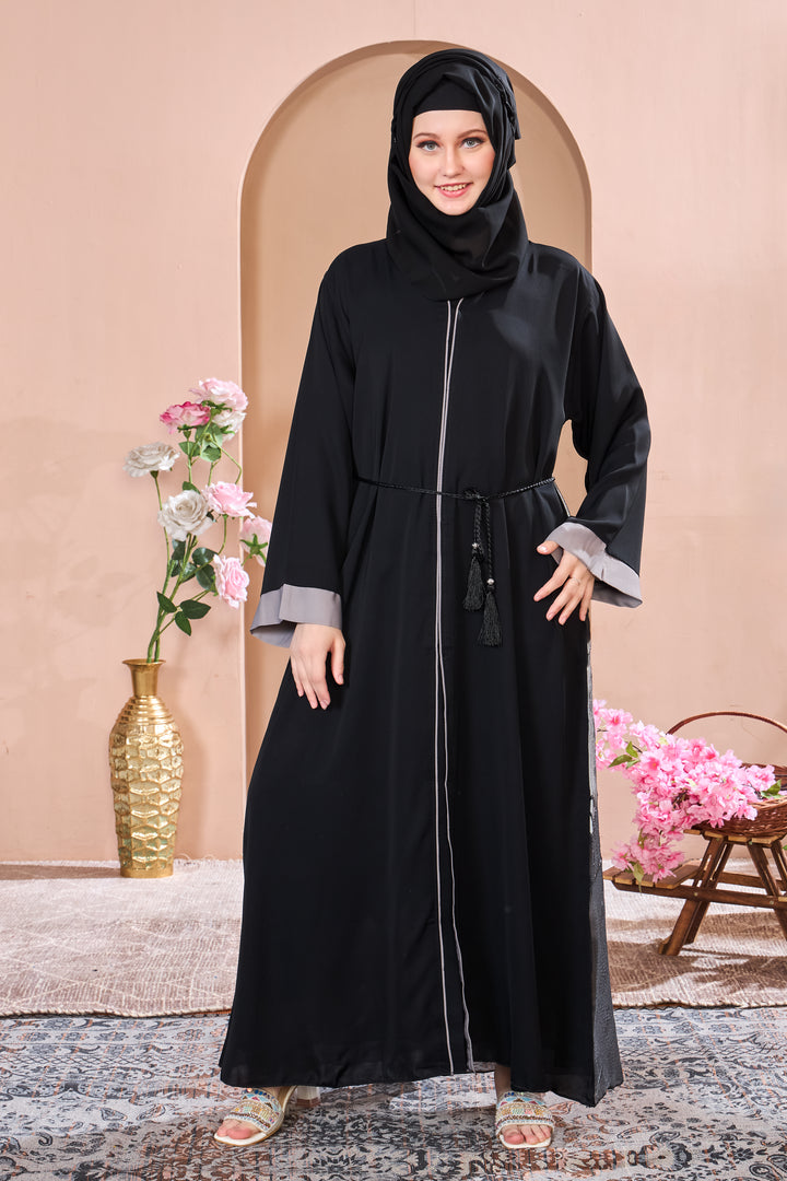 Artistic Black Abaya with Hand-Painted Design