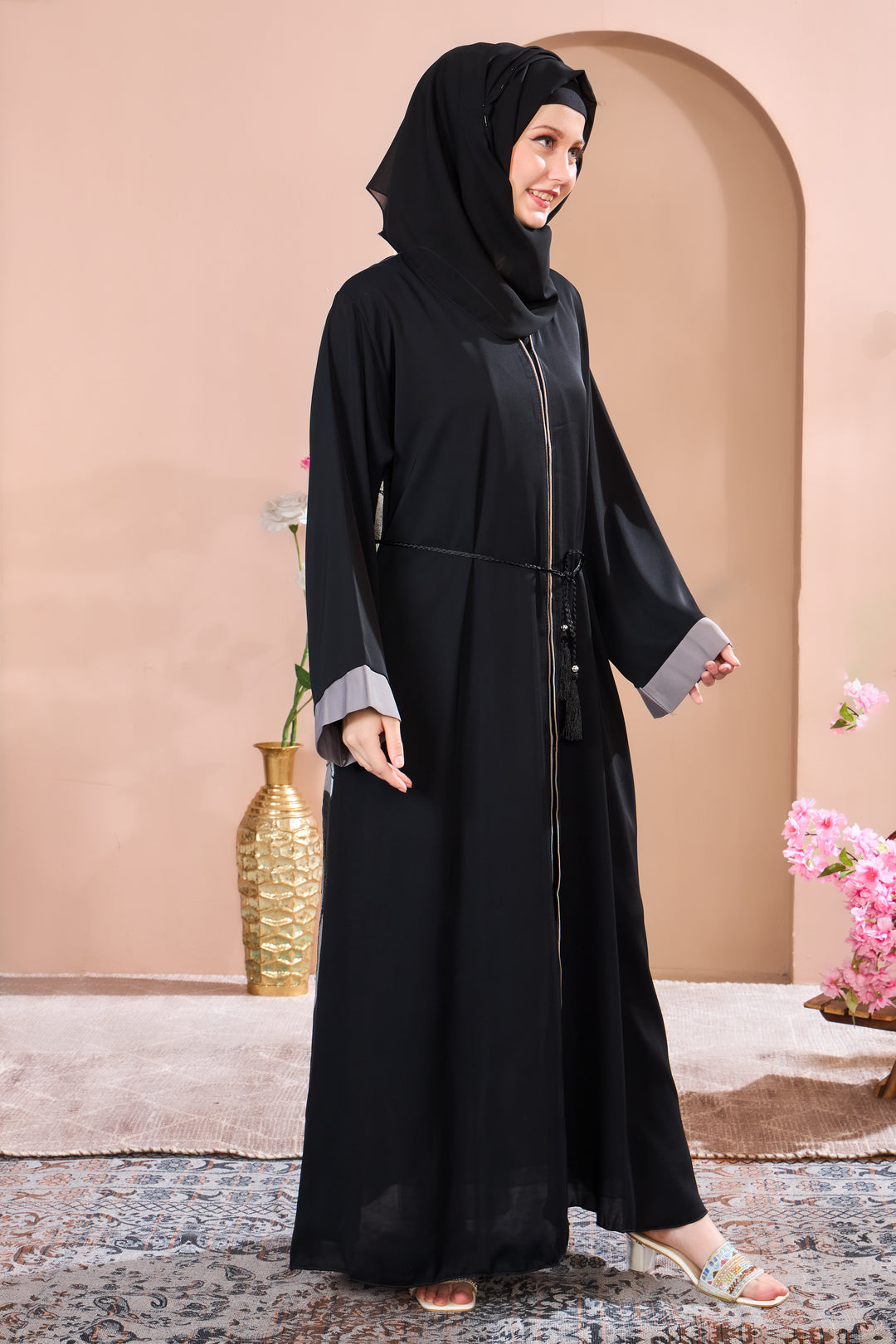 Artistic Black Abaya with Hand-Painted Design