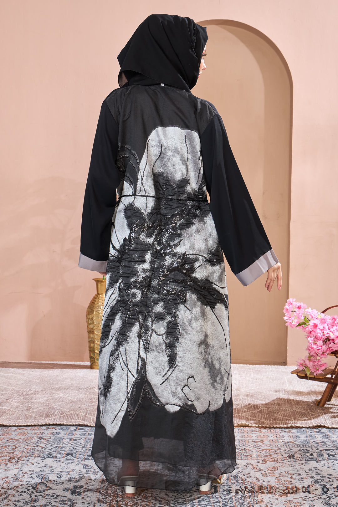 Artistic Black Abaya with Hand-Painted Design