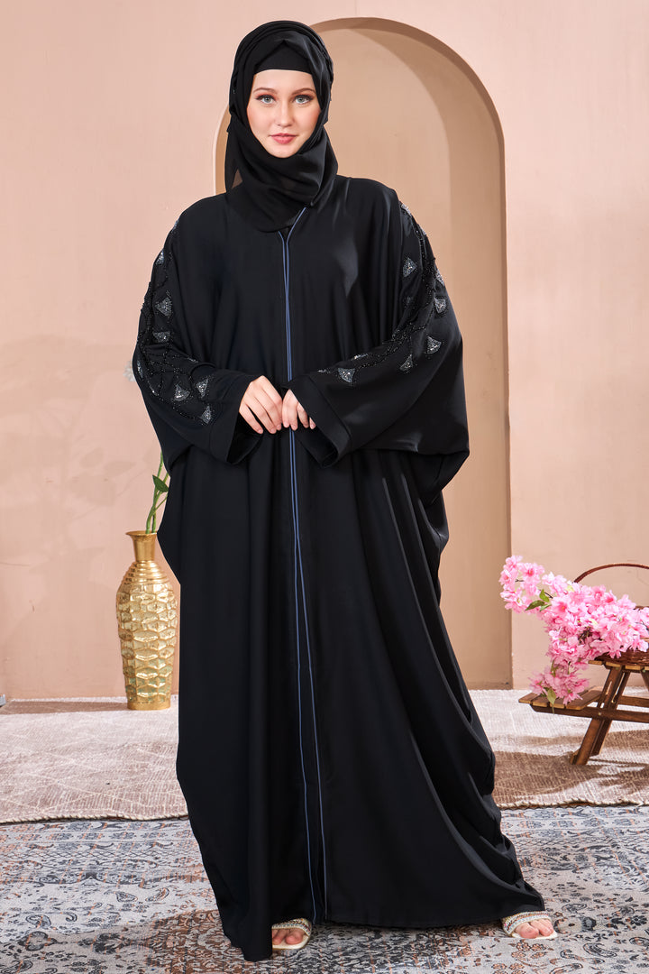 Black Abaya with Ornate Beaded Sleeves