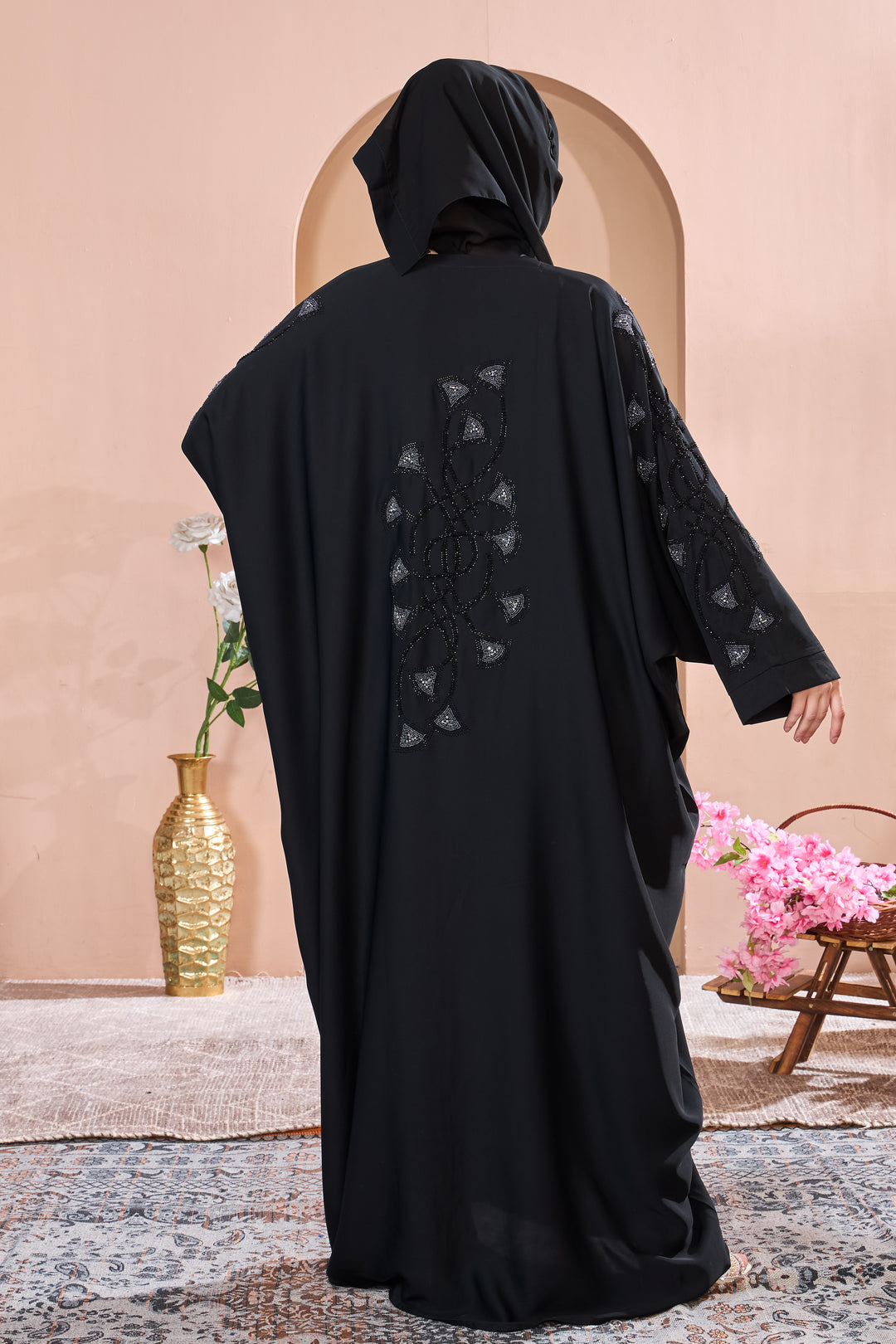 Black Abaya with Ornate Beaded Sleeves
