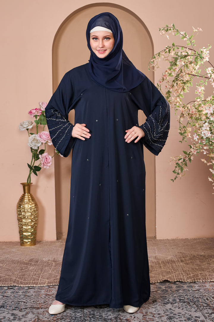 Navy Blue Abaya with Sculptural Beadwork
