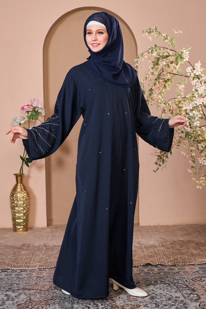 Navy Blue Abaya with Sculptural Beadwork
