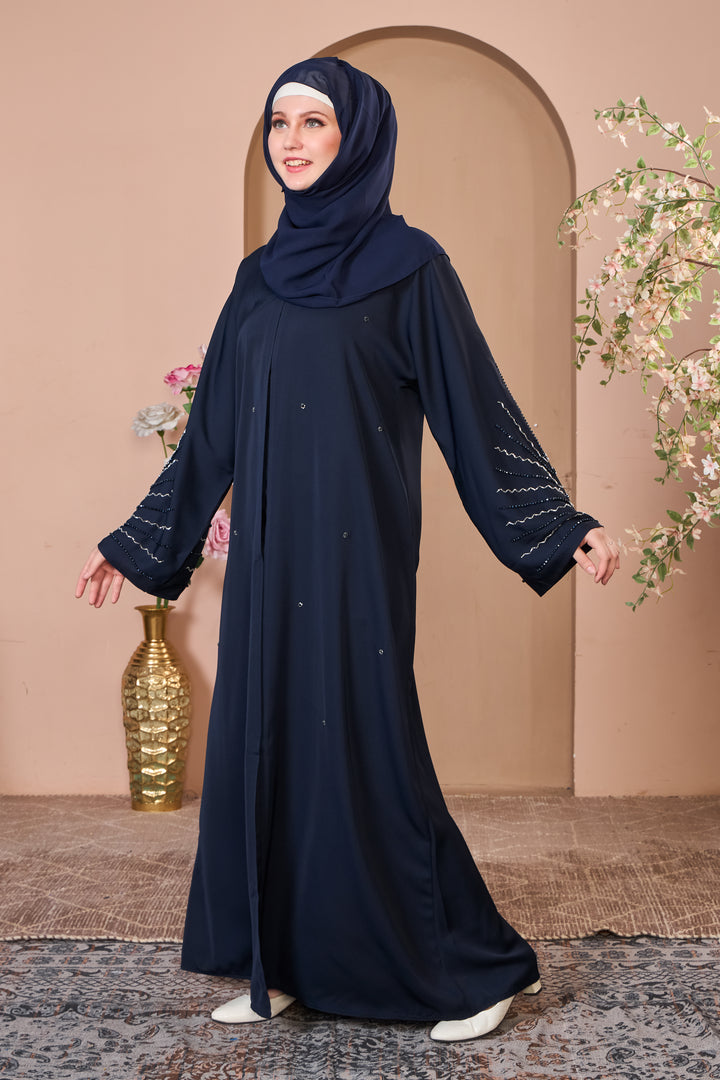 Navy Blue Abaya with Sculptural Beadwork