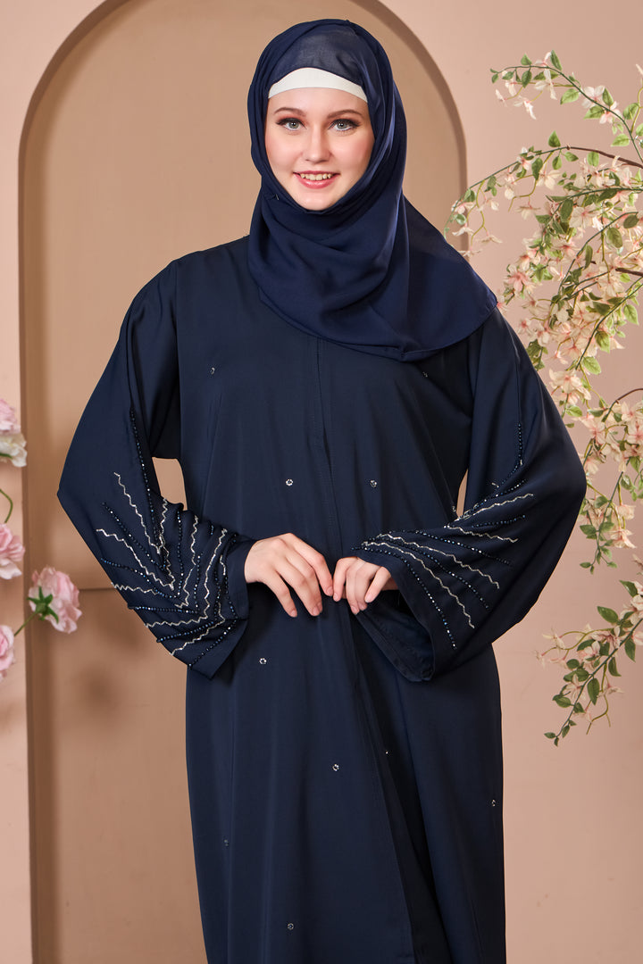Navy Blue Abaya with Sculptural Beadwork