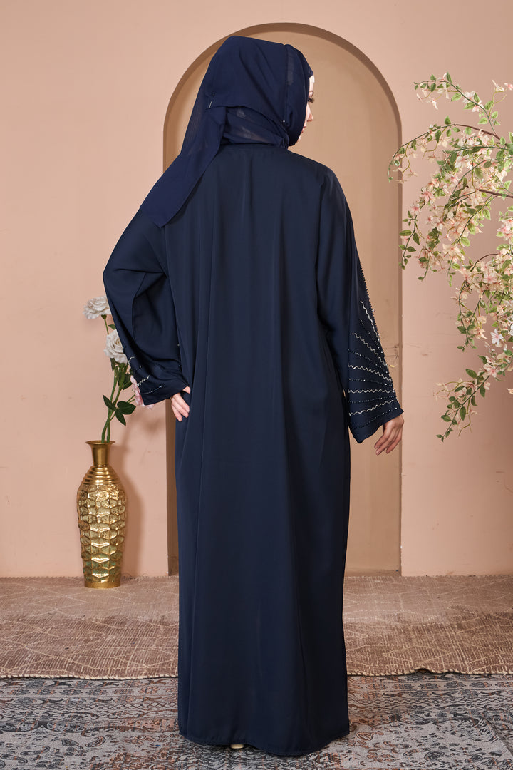 Navy Blue Abaya with Sculptural Beadwork