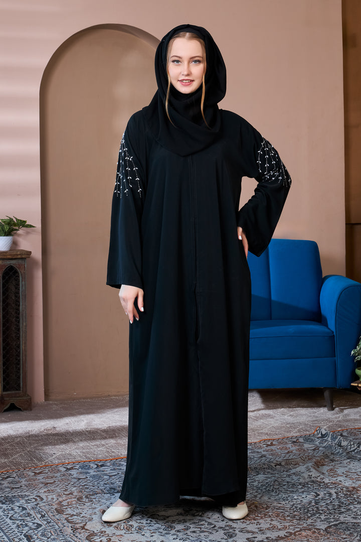 Black Abaya with Modern Beaded Design