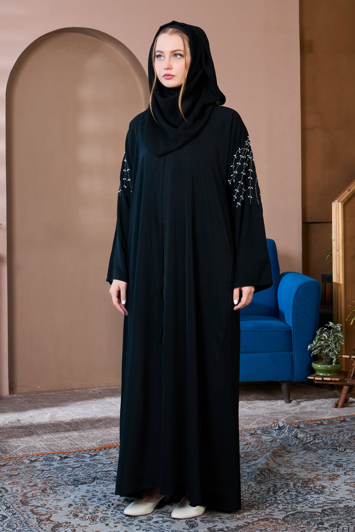 Black Abaya with Modern Beaded Design