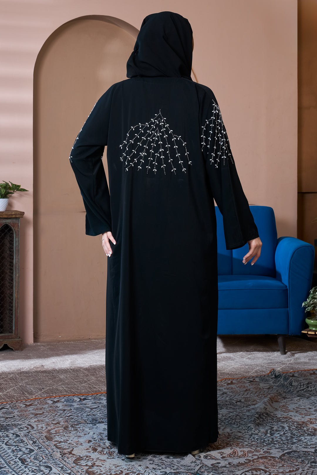 Black Abaya with Modern Beaded Design