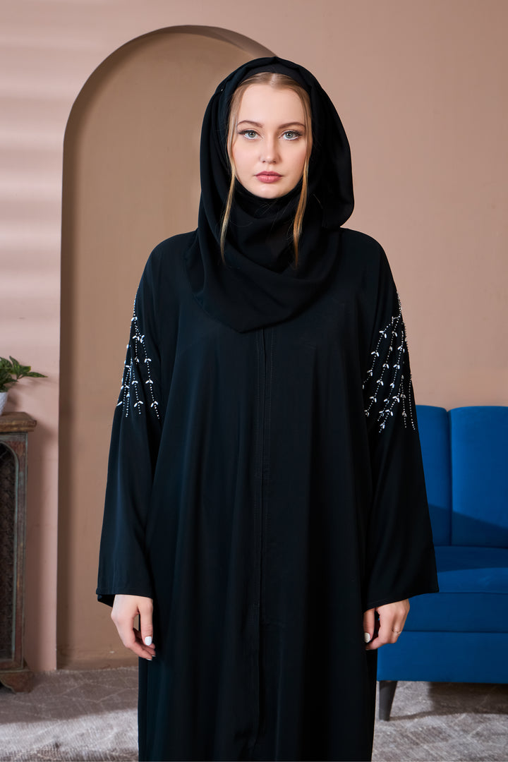 Black Abaya with Modern Beaded Design