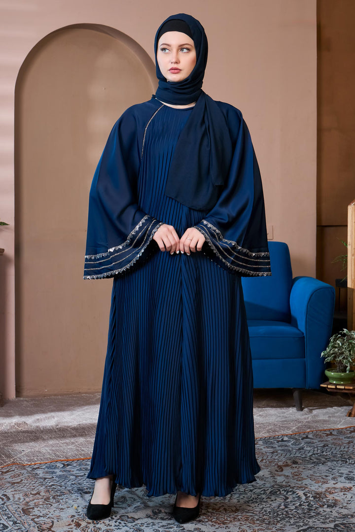 Pleated Elegance Umbrella Abaya – Navy Blue