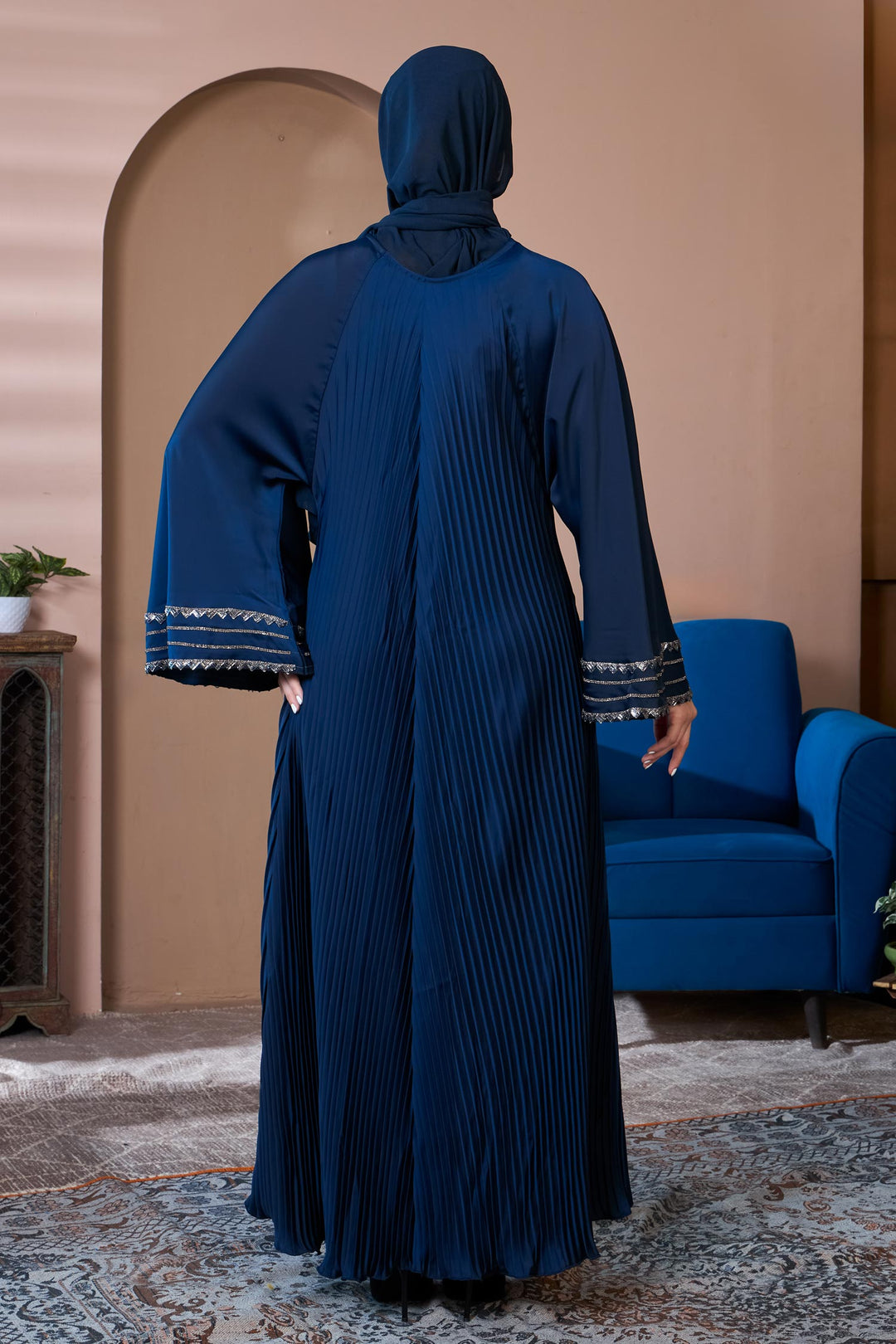 Pleated Elegance Umbrella Abaya – Navy Blue