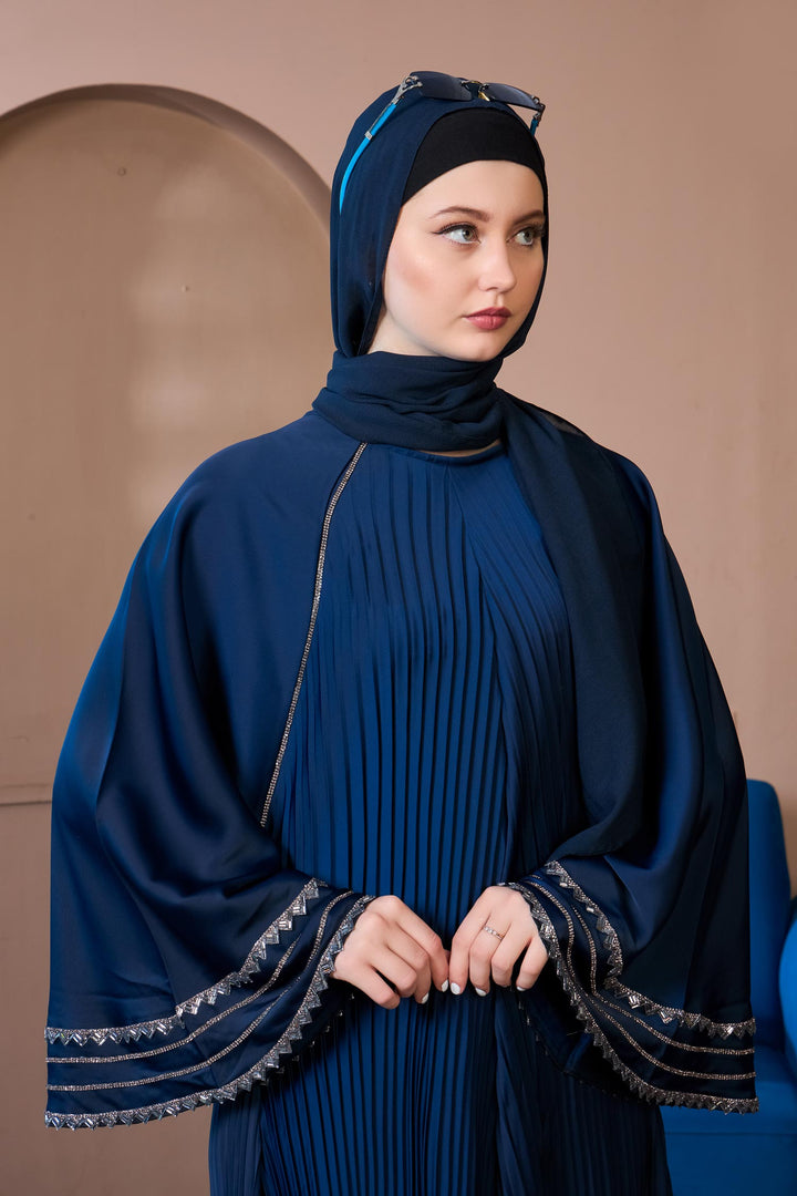 Pleated Elegance Umbrella Abaya – Navy Blue