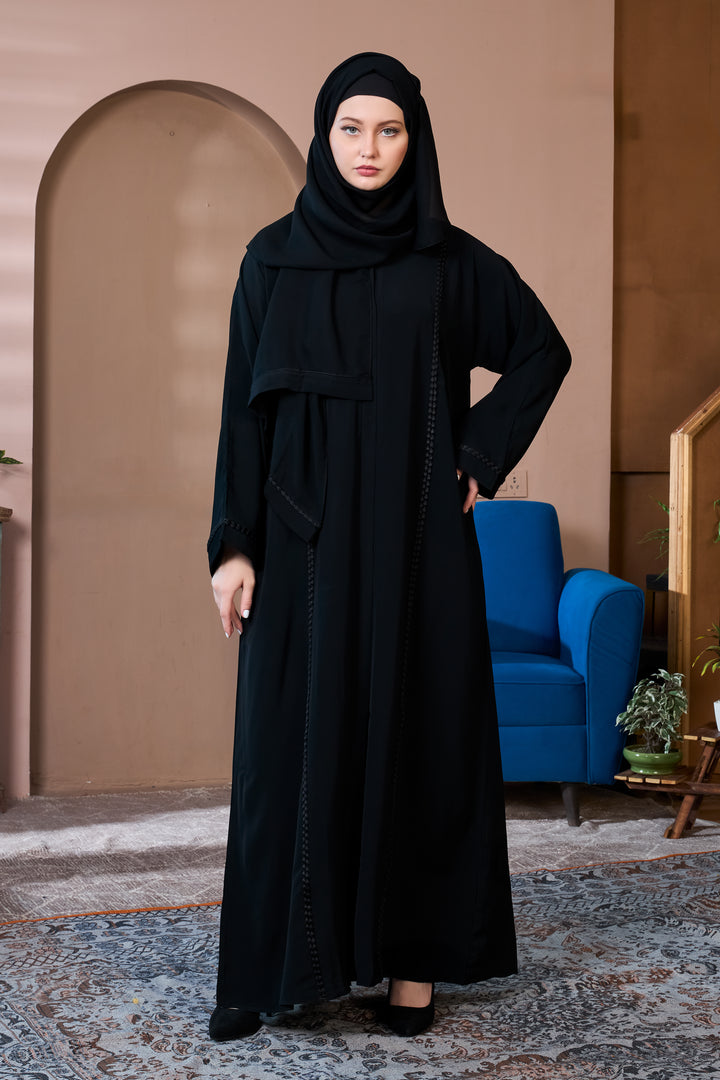 Classic Black Abaya with Tonal Details